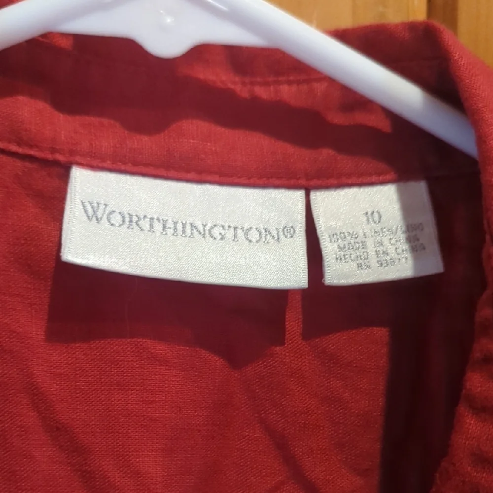 Red Linen Button Down - Picture 2 of 6